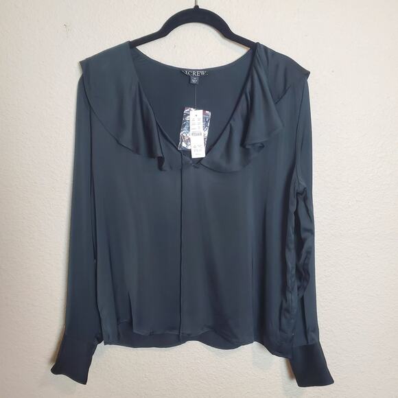 J.Crew Goldie Satin Blouse Top Black Size XS NWT Preppy Monochrome Quiet Luxury - Picture 1 of 10